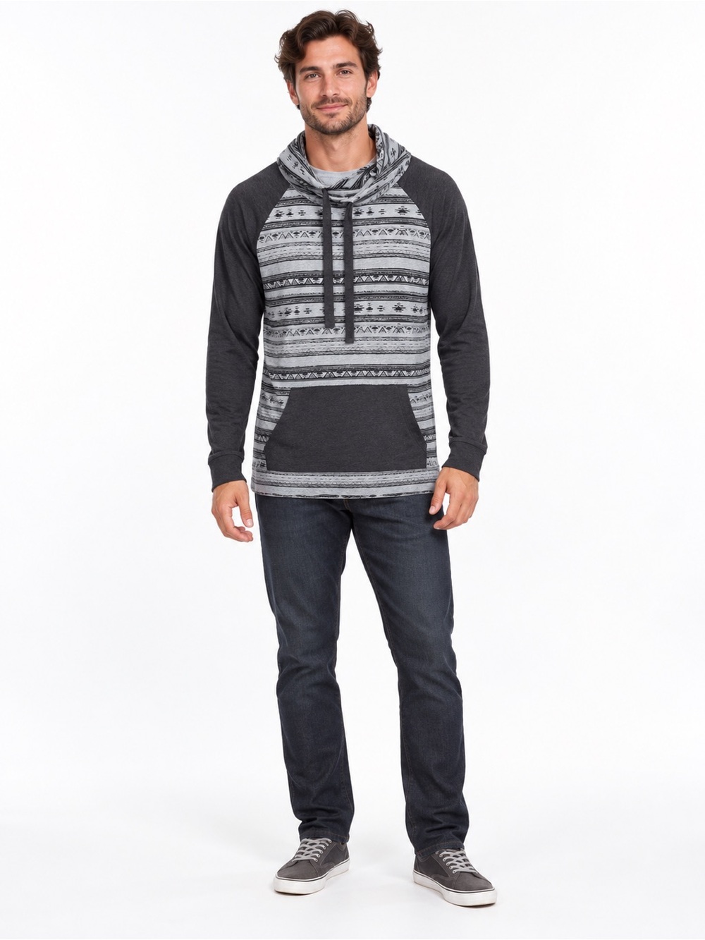 American Rag Men’s Large Gray Geometric Print Cowl Neck Pullover NWT